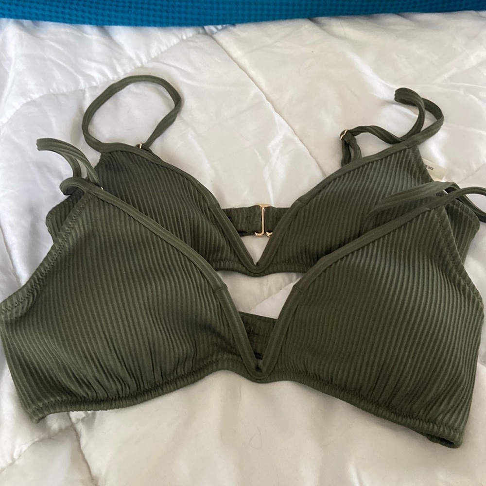 Brand New Express Army Green Ribbed Bikini Top